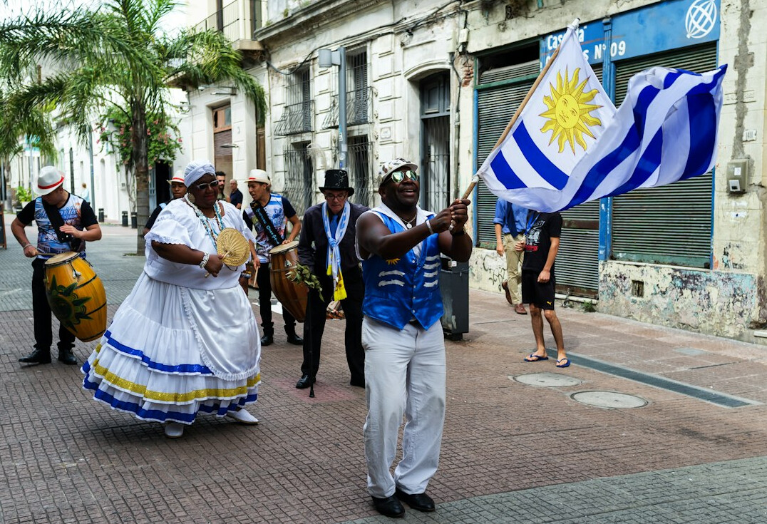 group of uruguayan fans cheering